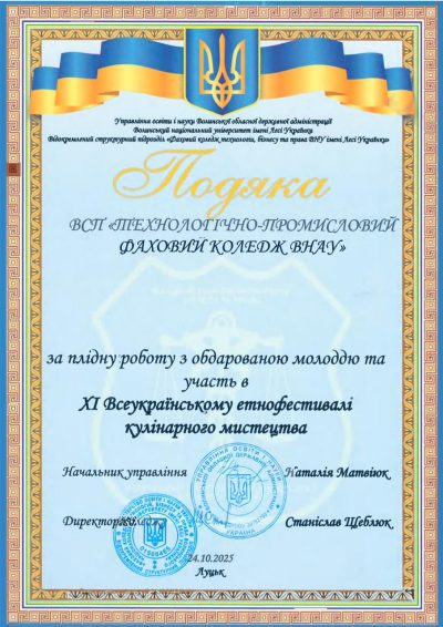 Участь здобувачів в XI Всеукраїнському етнофестивалі кулінарного мистецтва!